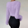 thumbnail image 6 of Women's Fuzzy Fleece Long Sleeve V Neck Crop Sweater Casual Plain Slim Fit Warm Knitwear Sweater Tops, 6 of 9