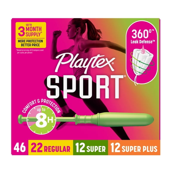 Tampones Playtex Sport Multipack, Absorción Regular/Súper/Súper Plus, 46 unidades