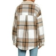 thumbnail image 5 of BRDFRL Women's Flannel Shacket 2024 Fashion Casual Plaid Shirt Jackets Button Down Long Sleeve Fleece Lapel Collar Coats Khaki XL, 5 of 5