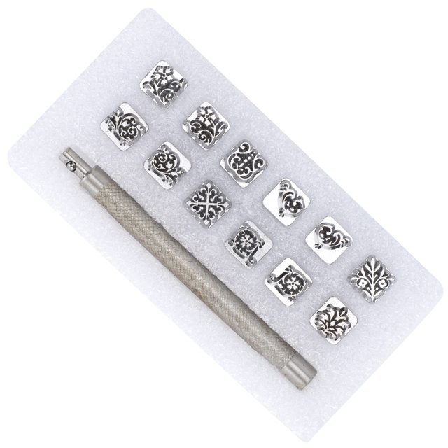 Leather Stamping Punch Tool Alloy Steel Stamping Punch Tool Leather Diy Tools Leather Stamper 12Pcs Stamping Punch Tool Leather Craft Alloy Steel DIY Vegetable Leather Stamper 1Pc