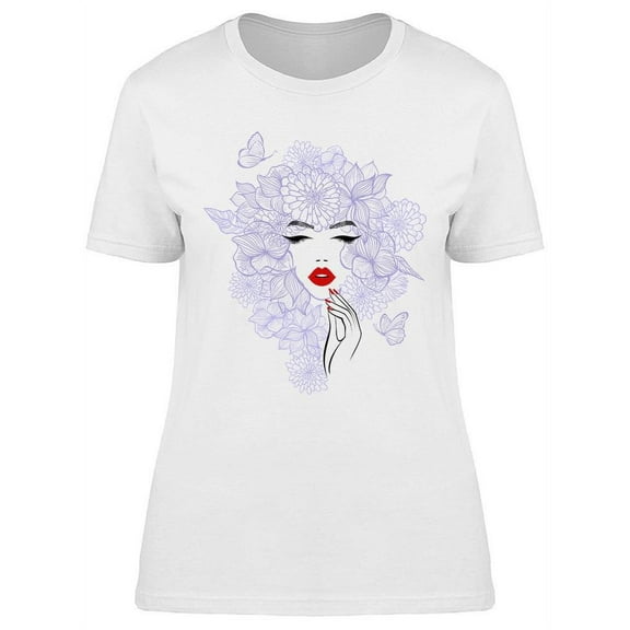 Beautiful Woman With Butterflies T-Shirt Women -Image by Shutterstock, Female Medium