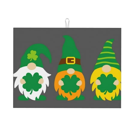 

Adobk Spring St Patrick’S Day Irish Gnomes Dish Drying Mat for Kitchen Counter Absorbent Microfiber Drying Pad Reusable Washable Large 18 x24