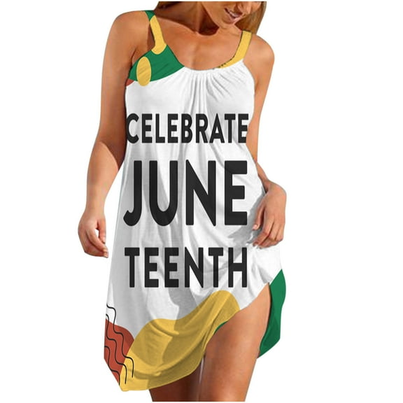 IROINNID Shift Dress For Women Casual Round Neckline Sling Digital Mini Dress Prints Elastic Waist Sleeveless Dress