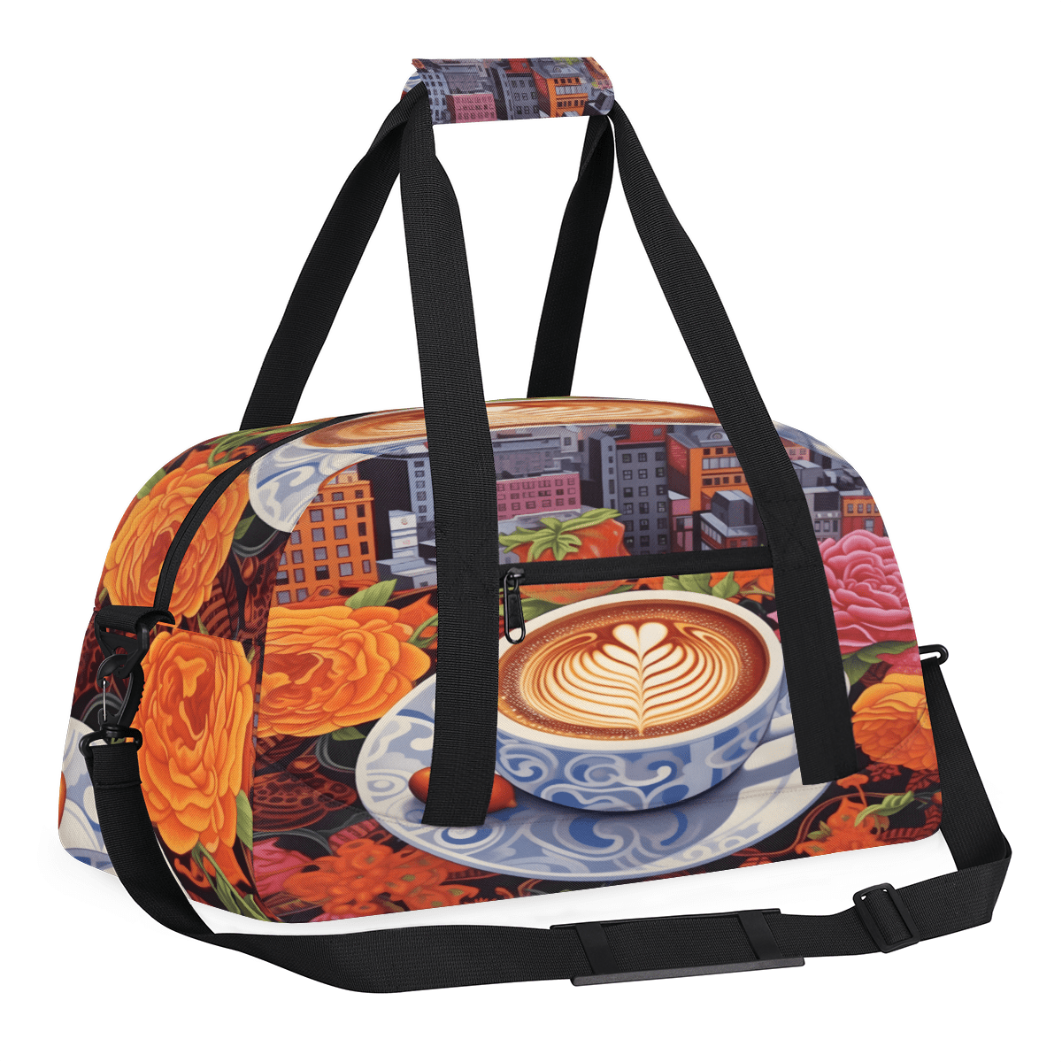 Herdesigns Coffee Cup Sports Duffle Bag for Women & Men, Funny Coffee Theme Gym Bag Dance Bag Overnight Bag Carry On Weekender Travel Bag