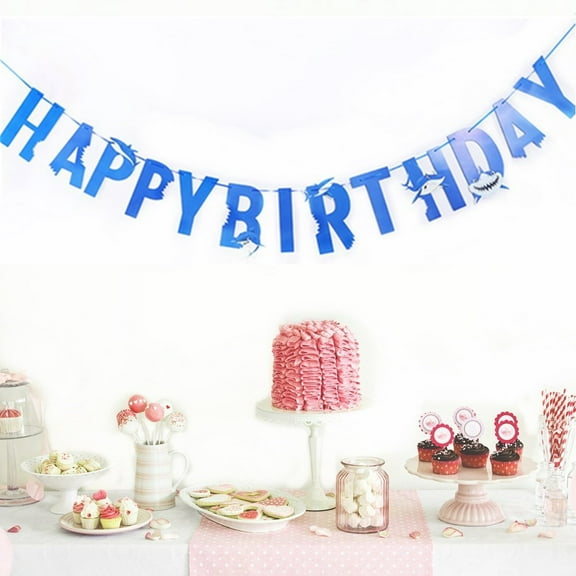 Toddmomy Birthday Party Supplies Shark Theme 1Set Blue Paper Rectangle Banner 11.8x6.3x0.04in