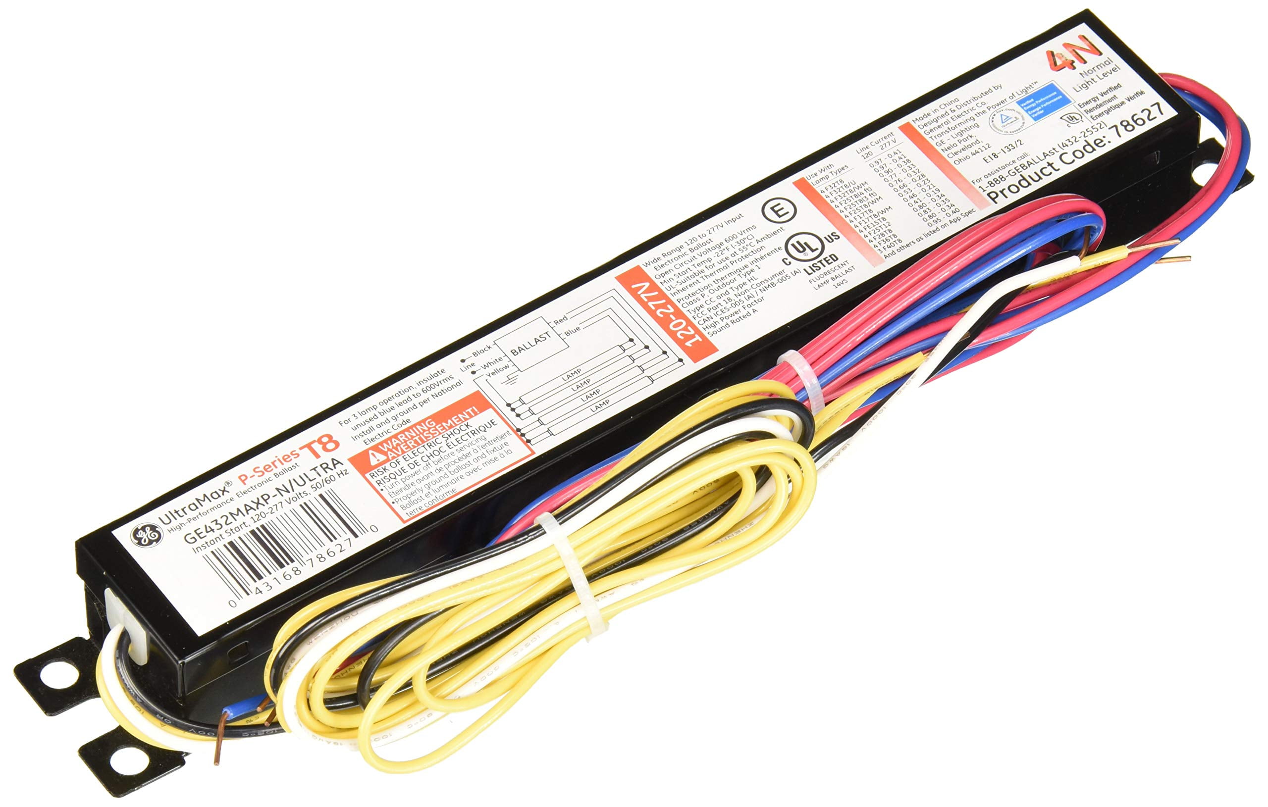 GE Lighting 78627 GE432MAX-N/ULTRA LFL UltraMax Electronic High Efficiency Multivolt Instant Start Ballast for 4 or 3- F32T8 - Walmart.com Electrical Wiring Basics with Illustrations Walmart