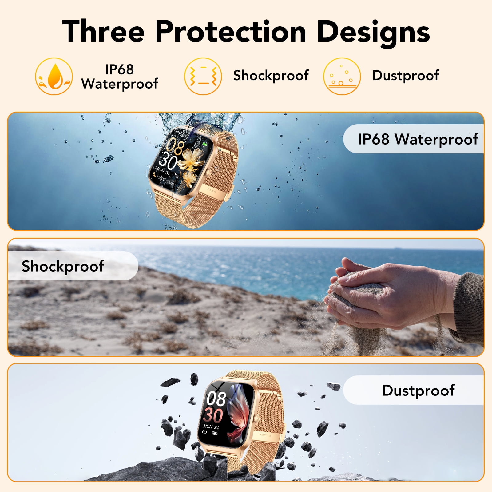 Smart Watch Fits for Android and IPhone, 1.85 inch Fitness Tracker, Women's Smartwatch with Answer/Make Calls/120+ Sports Modes/Message Reminder, IP68 Waterproof, for Gift Rose Gold