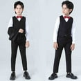 thumbnail image 2 of AOMPMSDX Outfits Set For Boys Kids Toddler Baby Boys Spring Summer Cotton Long Sleeve Pants Coat Vest Solid 4Pc Suit Clothes Black 7 Years-8 Years, 2 of 9
