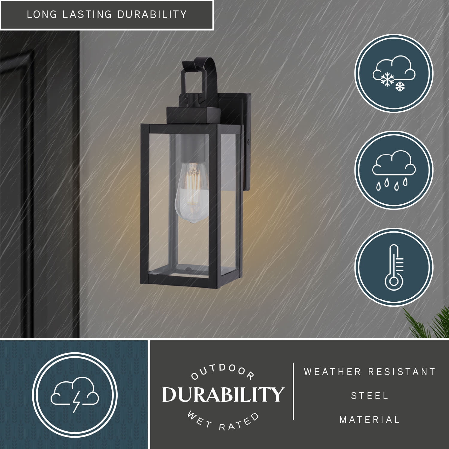 VAXCEL Clinton Matte Black Outdoor Wall Sconce Light Clear Glass Shade, Dimmable