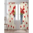 thumbnail image 2 of Sheer Curtains 96 Inches Long 2 Panels Set for Living Room, Red Tulip Flowers Semi Sheer Curtains for Windows, Spring Floral Vintage Drum Country Yellow Voile Window Treatments Rod Pocket Curtain, 2 of 7