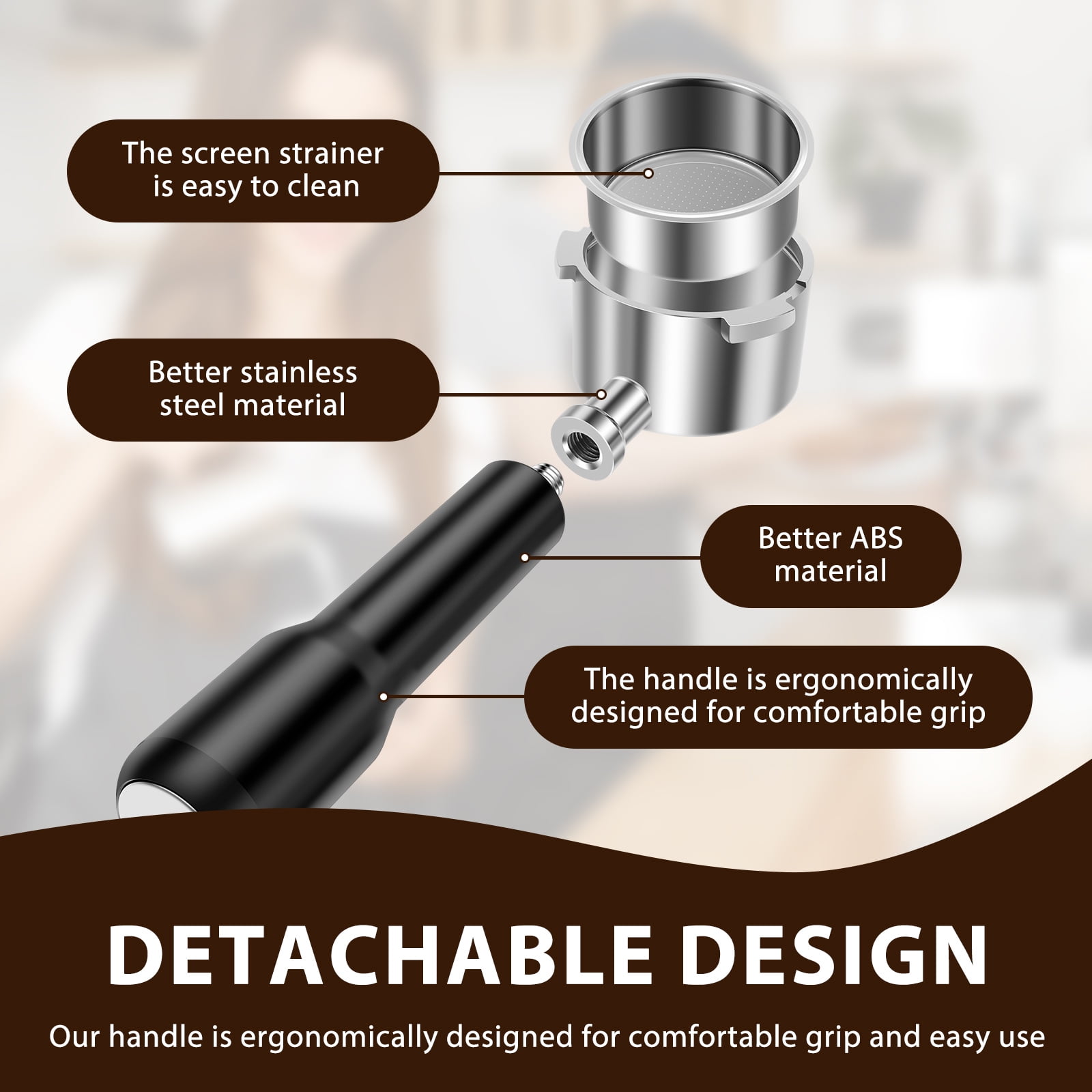 Austok Bottomless Portafilter 51 mm with 3 Ear Espresso Puck Screen Compatible with DeLonghi EC680/EC685 with Stainless Steel Sieve