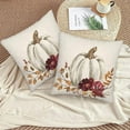 thumbnail image 5 of Fall Throw Pillow Covers 18x18 Set of 2, White Pumpkin and Maple Leaf Flower Pillow Covers Farmhouse Autumn Thanksgiving Cushion Cases Linen Decorative for Couch Sofa Indoor Outdoor, 5 of 6