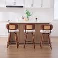thumbnail image 3 of LEGAHOME Bar Stools set of 3, 26” Swivel Counter Height Bar Stools with Cane Rattan Back and Linen Seat, Mid-Century Modern Bar Stools for Kitchen Island, Bar, Dining Room, Walnut + Beige, 3 of 9