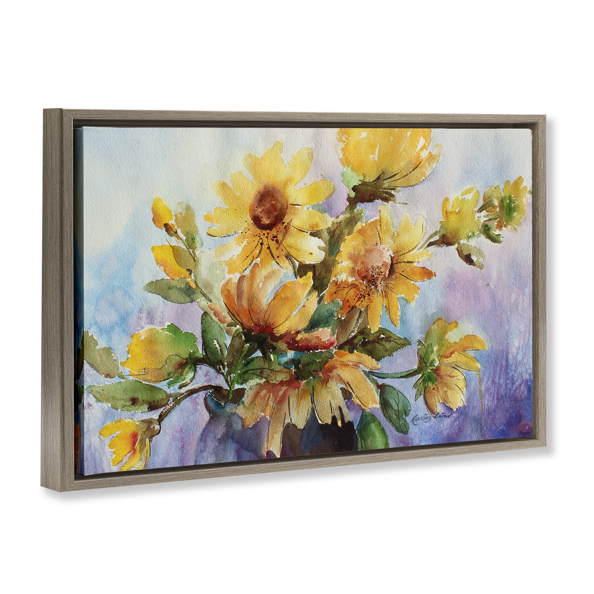 Stupell Industries Watercolor Daisies Vase Botanical & Floral Painting Brown Floater Framed Art Print Wall Art, 25 x 17