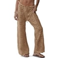 thumbnail image 2 of Womens Crochet Swimsuit Coverup Pants High Waisted Drawstring Sexy Sheer Mesh Knit Wide Leg Beach Pants, 2 of 6