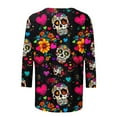 thumbnail image 4 of Ailaofu Women Day of The Dead Shirt Skeleton Graphic Tee Skull Tops, 4 of 5
