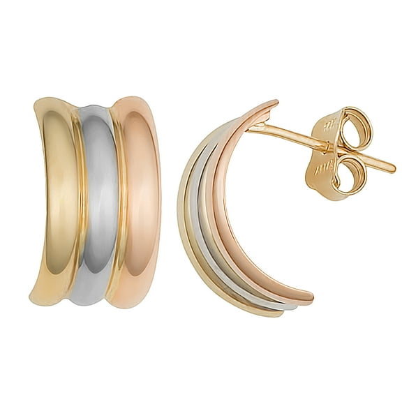 KoolJewelry 14k Tricolor Gold Half Hoop Earrings