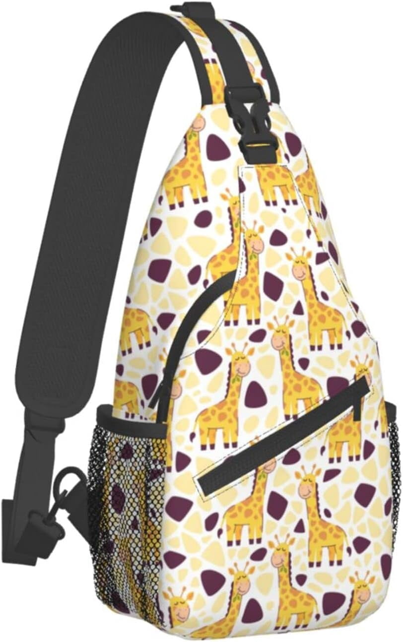 Cute Giraffe Pattern Sling Bag Crossbody Hiking Travel Chest Bags Backpack Shoulder Daypack for Women Men
