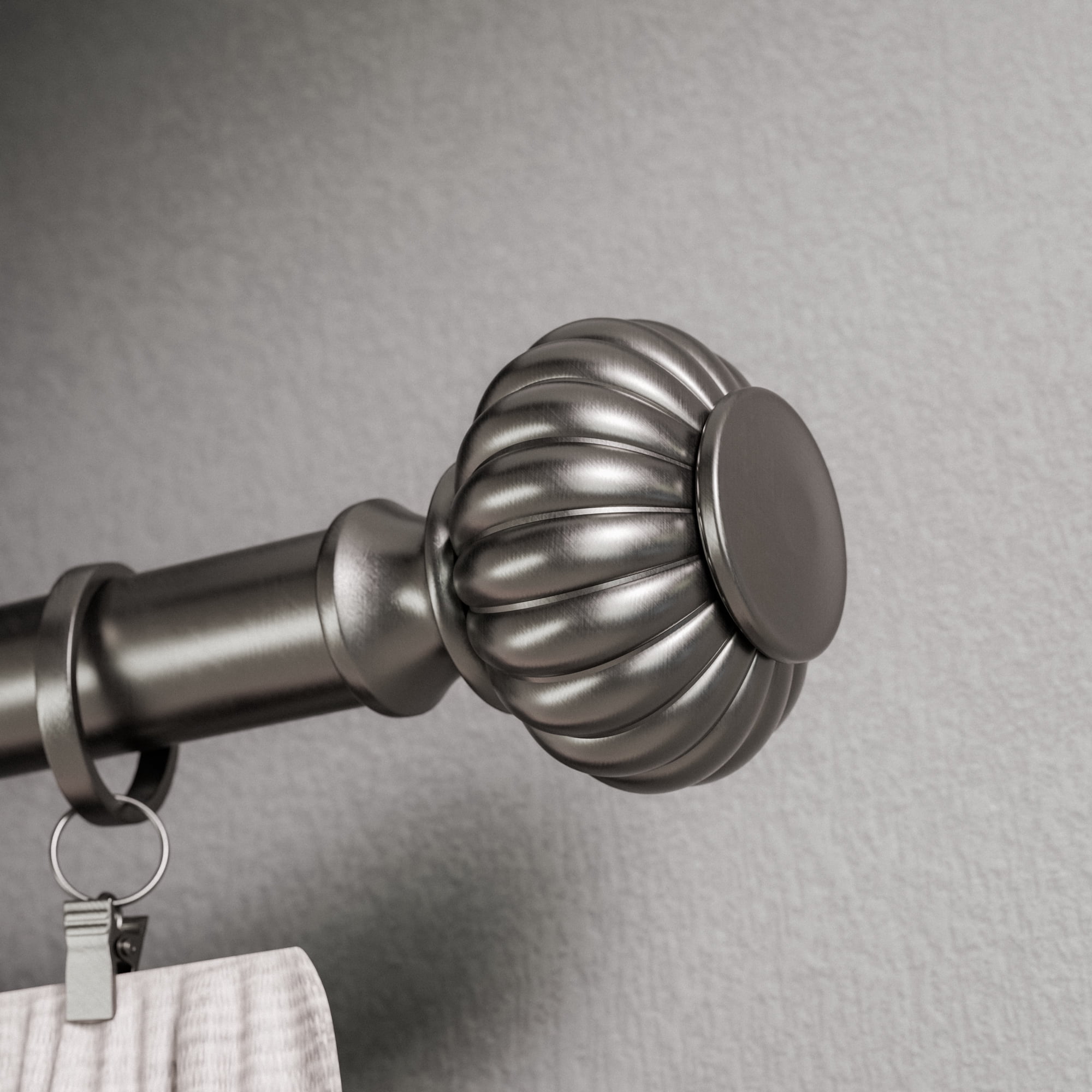 (2 pack) Better Homes & Gardens 1" Pewter Ribbed Knob Adjustable Single Curtain Rod Set, 42"-120"