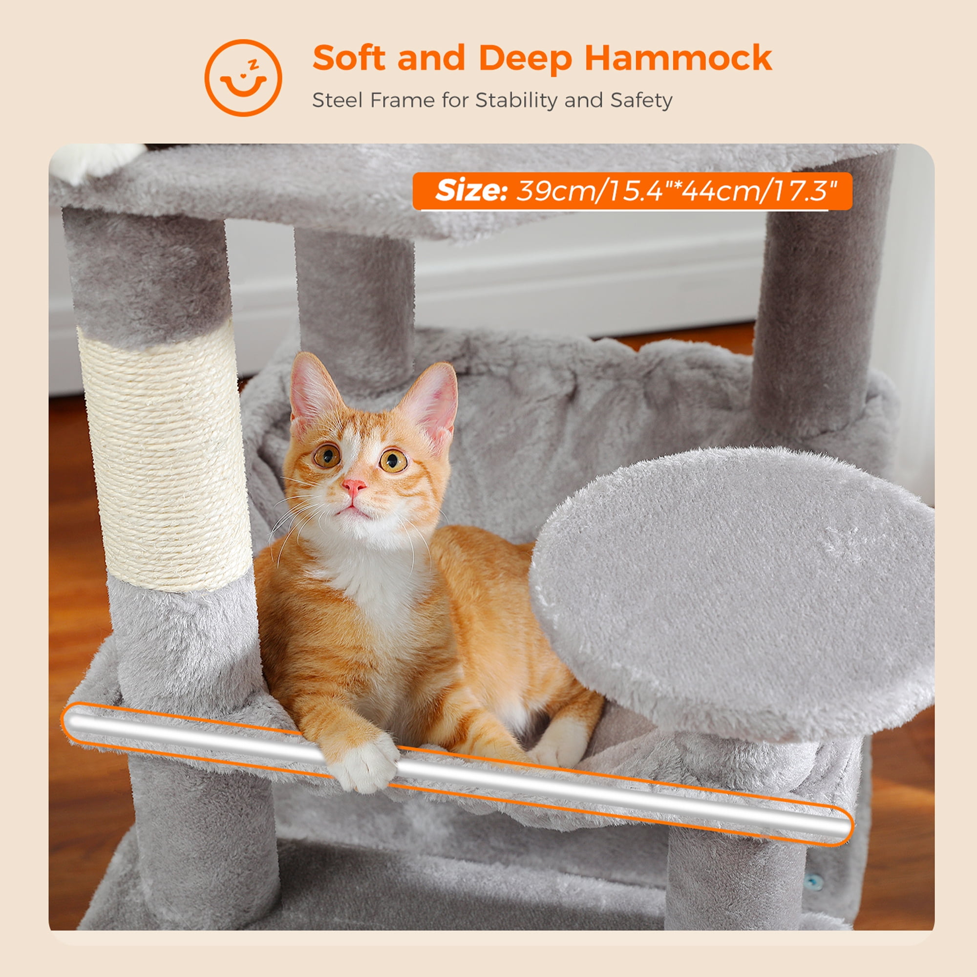 Pefilos 53" Tall Cat Tree Tower with Spacious Hammocks, Condos and Scratching Posts, Cat House with Dual Padded Perches for Indoor Large Cats, Gray