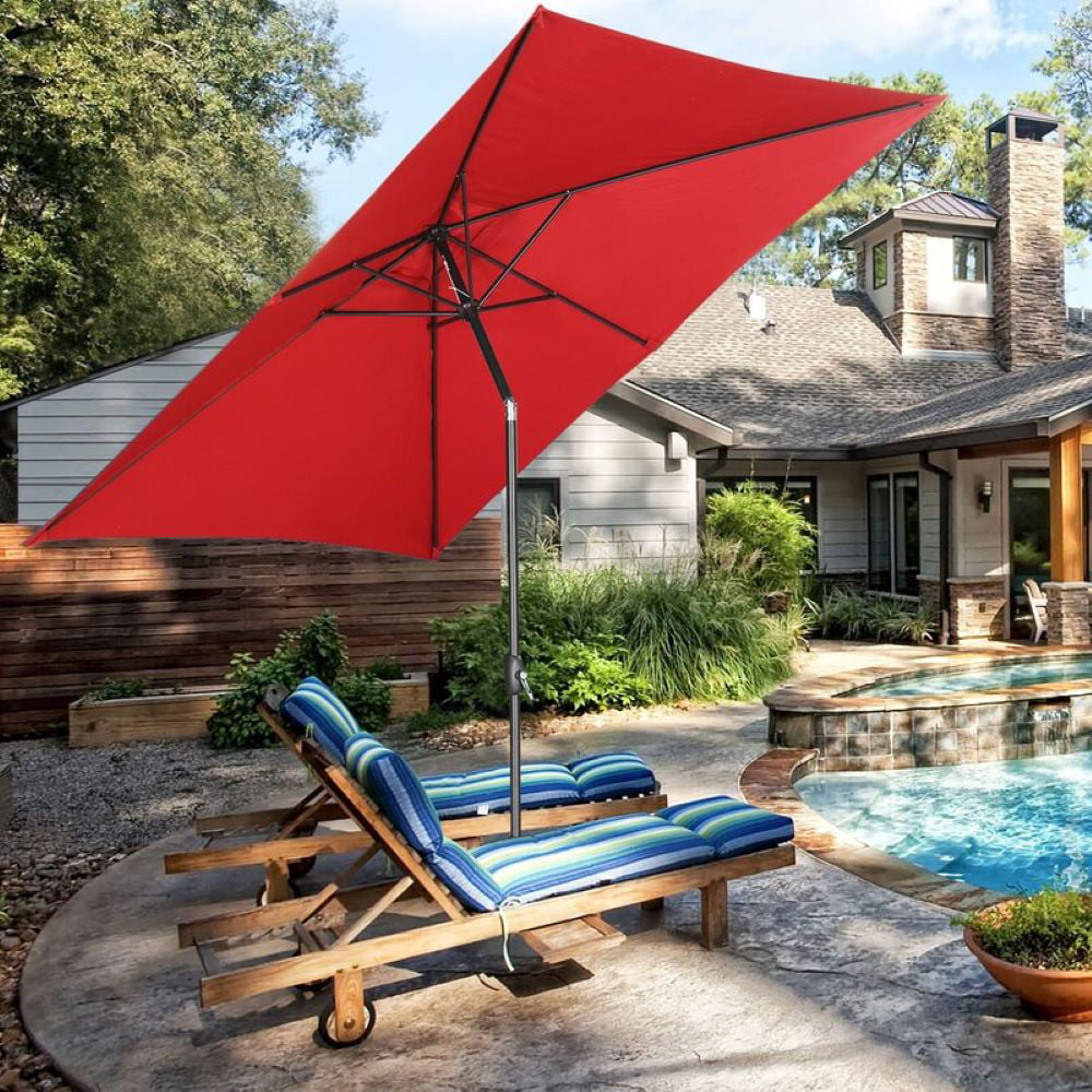 Outdoor Basic Rectangle Patio Umbrella With Tilt And Crank