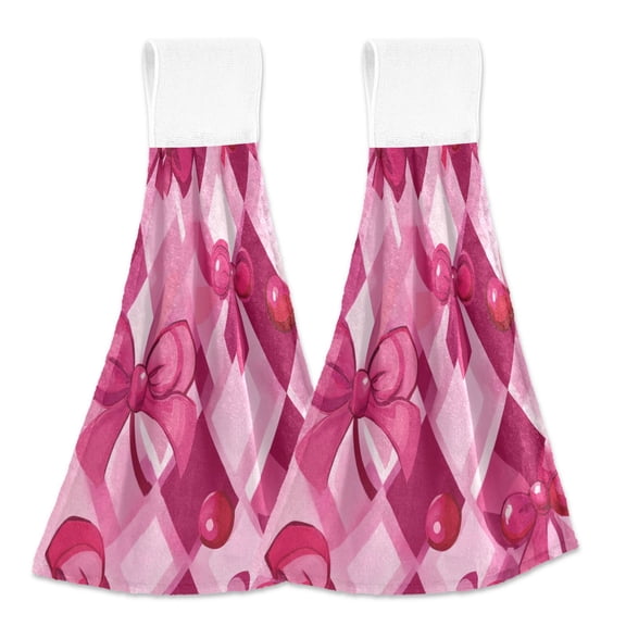 BZSMCE Hanging Hand Towels Fashion Sweet Bow Ties Pattern 2-Pack - Velcro Style Bathroom Kitchen Towels