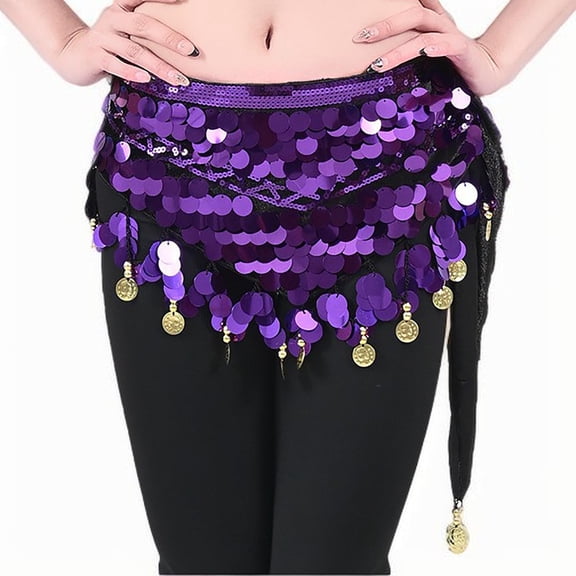 Belly Dance Sequin Skirts Sparkly Tassel Rave Festive Hip Scarf Wrap Skirts Party Belt Waist Chain Purple, Free Size
