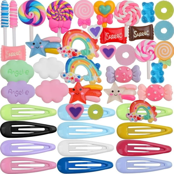 Mixed Slime Charms Hair Clips,30pcs Slime Charms and 20pcs Hair Pins, Kawaii Candy Sweets Lollipop Charm Colorful Flatback Resin Ornaments Hair Clips for DIY Phone Case Scrapbooking Crafts