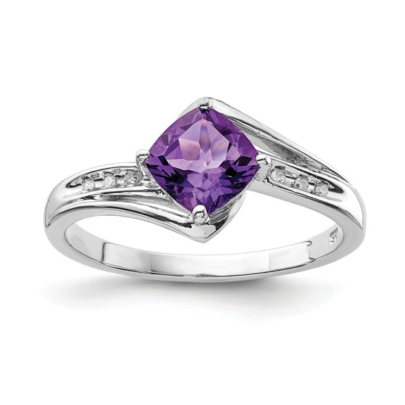 White Sterling Silver Ring Band Gemstone Diamond Round Amethyst Cushion Purple