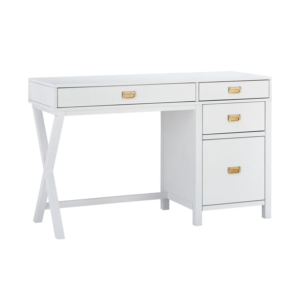 Linon Peggy Side Storage Wood Desk with 4 Drawers Rose Gold Hardware in White