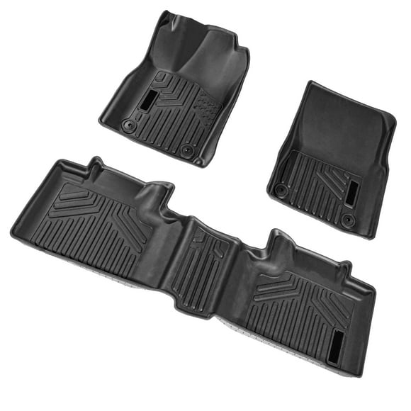 KFFKFF Car Floor Mats, Compatible with Toyota RAV4 (Excluding Hybrid or Prime) 2019-2024, Set of 3 Front and Second Row Liners, Weather-Resistant Customized TPE Car Floor Mats, SUV, Black