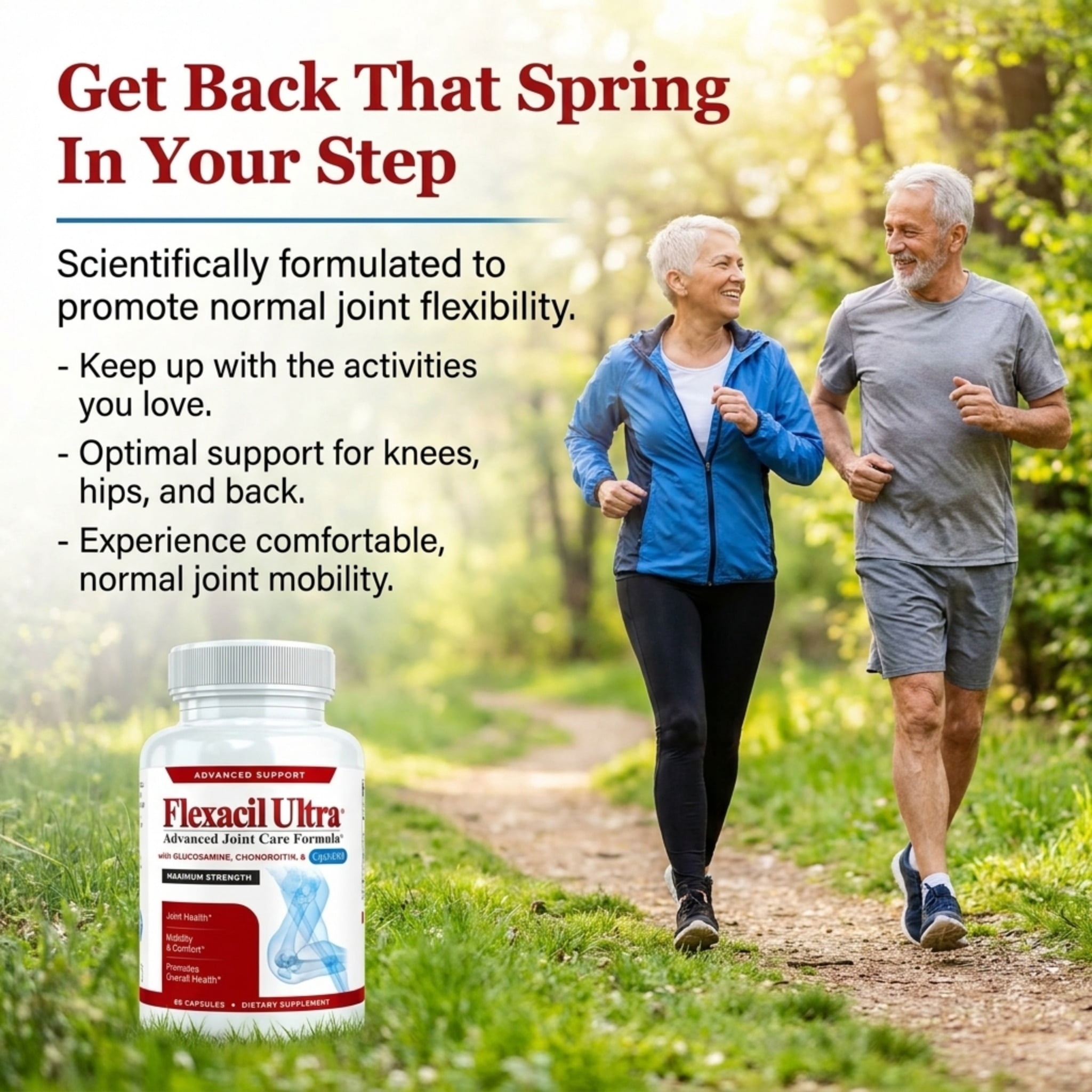 Flexacil Ultra (2 Bottles) Joint Support Supplement with Glucosamine, Chondroitin & MSM, 120 caps