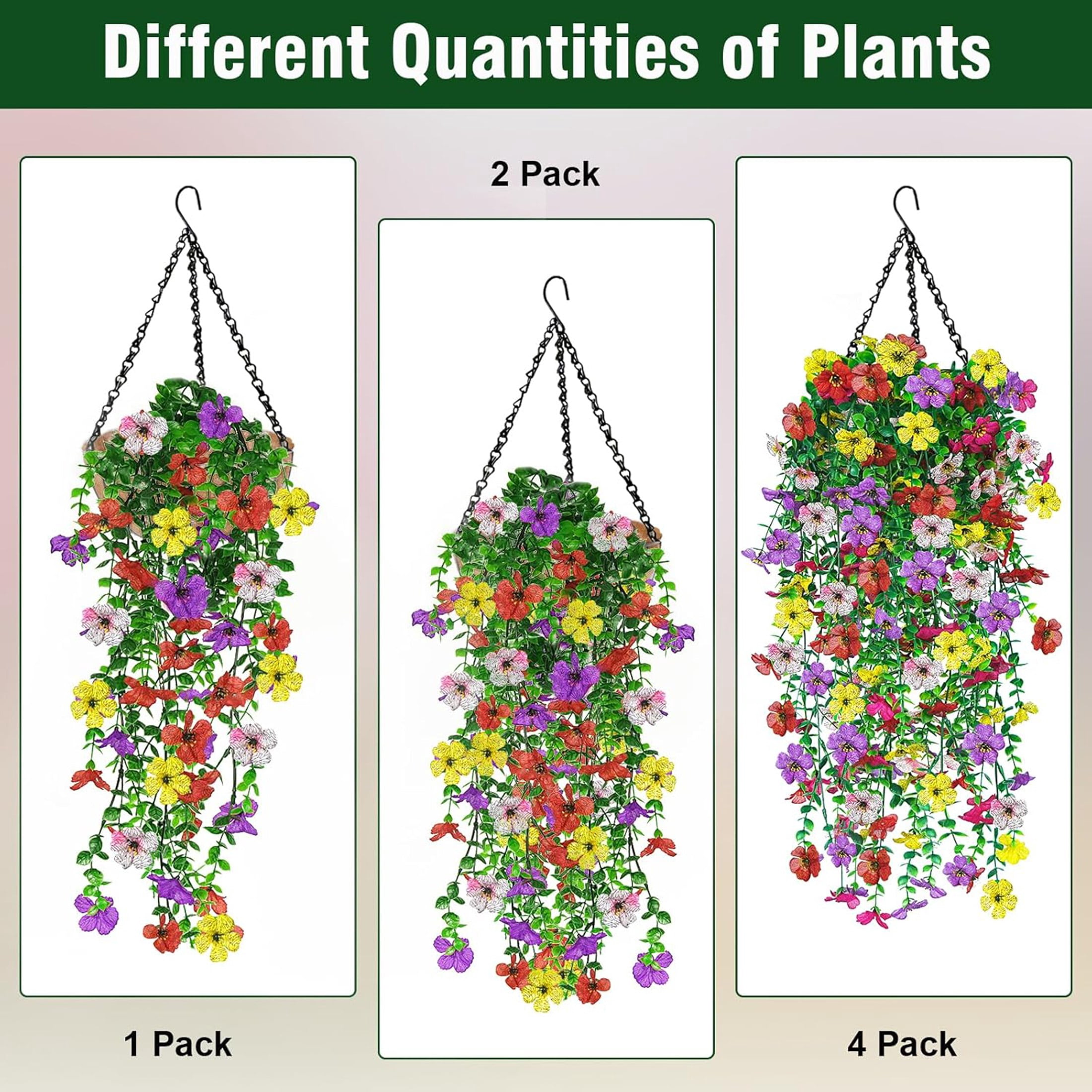 CADODIS 6PCS Artificial Flowers Outdoor Spring Summer Decor Fake Hanging Plants UV Resistant Faux Plastic Greenery Hanging Flowers for Outside Gardens Porch Wall Home Indoor,Mixed Color
