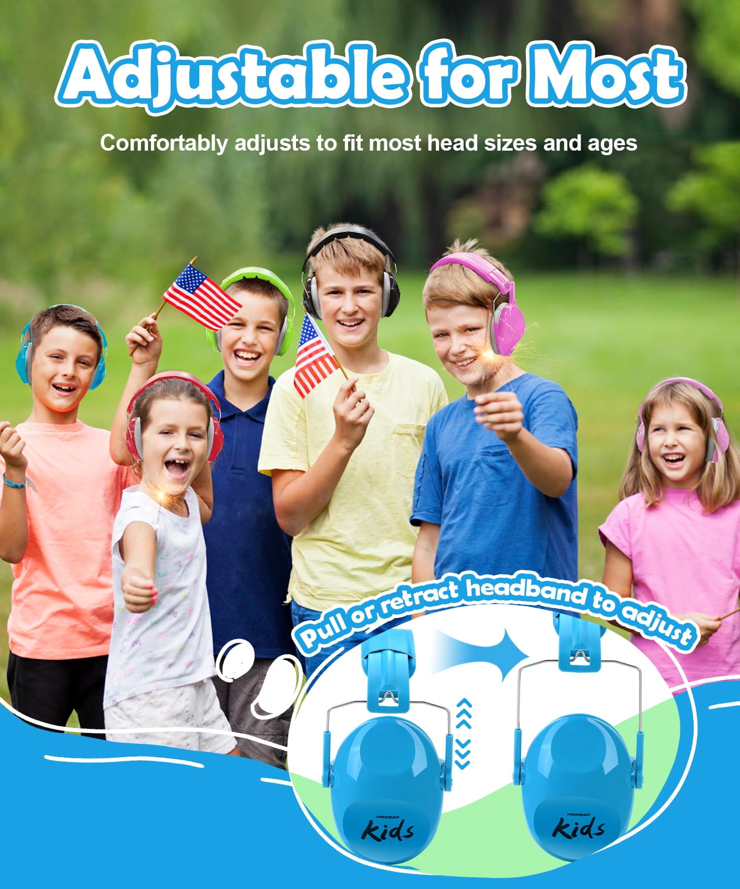 PROHEAR 032 2.0 Noise Cancelling Headphones for Kids 2 Pack- 25dB Noise Reduction - Adjustable Sensory Ear Protection Muffs for Concert, Fireworks, Monster Truck Shows, School - Pink&Blue