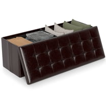 Topbuy Folding Storage Stool Padded Ottoman Faux Leather Foot Rest Seat Pouffe Box Brown