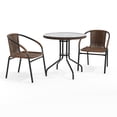 thumbnail image 2 of Flash Furniture 28'' Round Glass Metal Table with Dark Brown Rattan Edging and 2 Dark Brown Rattan Stack Chairs, 2 of 13