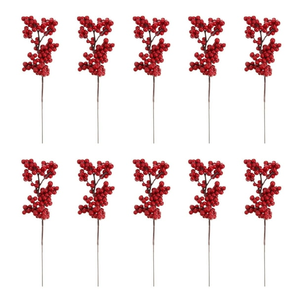 Ramo de bayas artificiales de 10 piezas, ramas artificiales realistas, decoración de plantas para banquetes y Navidad