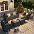 thumbnail image 4 of ELPOSUN Patio Furniture Set, 6 Pieces Outdoor Patio Set, All-Weather Wicker Rattan Outdoor Furniture Set with Swivel Chairs for Poolside, Backyard, Gray Wicker Navy Blue Cushions, 4 of 9