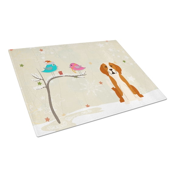 Caroline's Treasures Christmas Presents between Friends English Foxhound Glass Cutting Board Large