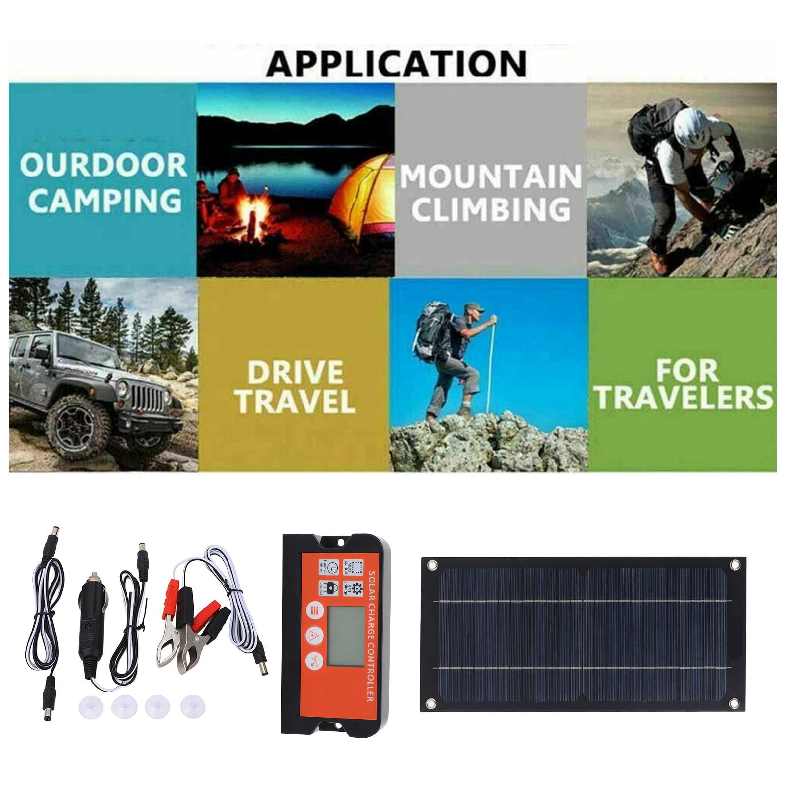 Solar Panel Kit, Portable Solar Charger Kit High Conversion Rate 100A High Output Efficiency 600W  For Outdoor Agriculture