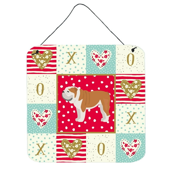 English Bulldog 1 Love Wall or Door Hanging Prints Red