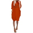 thumbnail image 2 of Women's Long Sleeve Midi Dress Summer Casual TShirt Dresses Crew Neck Letter Print Loose Sundress with Pockets Orange red S, 2 of 3