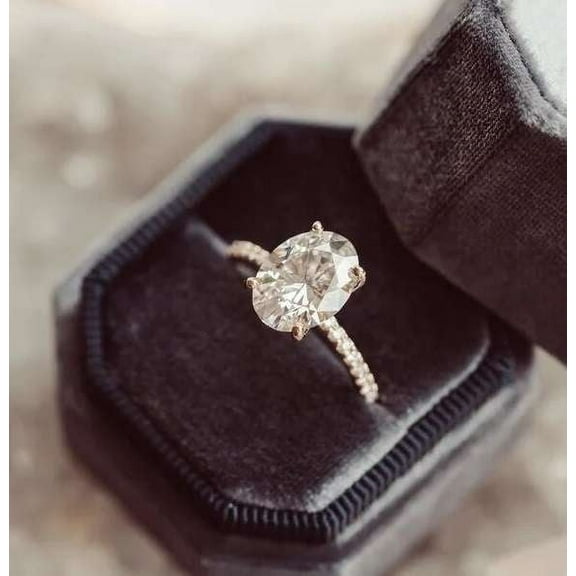 Jewelerix Handmade Jewelry 1.50 CT Moissanite Diamond Engagement Ring Oval Cut 14K Gold Amazing Anniversary Gift for Women
