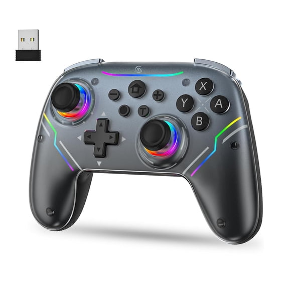 Wireless Controller for 2//PC/Steam Deck, Hall Effect Joysticks & Triggers/Wake-up Function, Gamepad with RGB Light /Turbo/Programmable/ Dual Vibration Bluetooth USB Adapter PC (Black)
