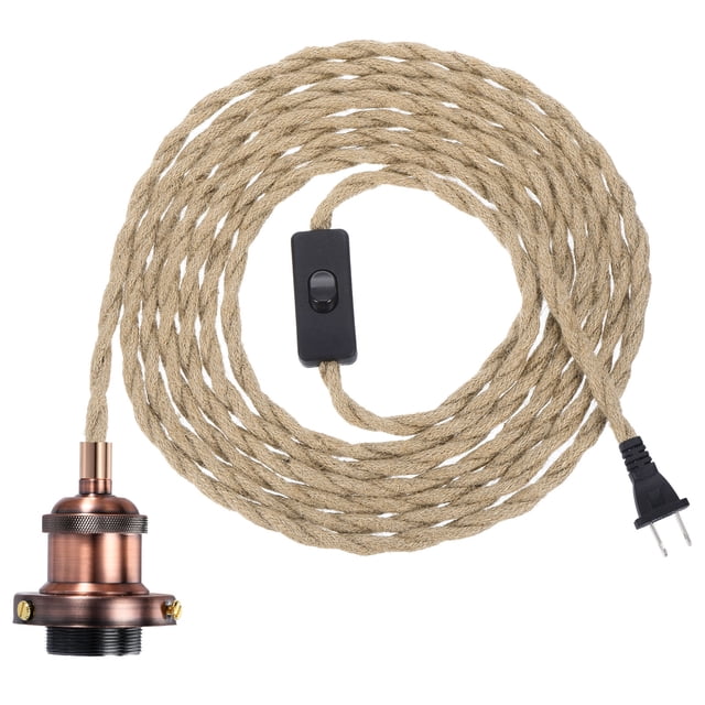 Unique Bargains 15.4Ft Pendant Light Cord Kit, Plug in E26 Socket Hanging Light with Switch Industrial Vintage Twisted Rope, Red Copper