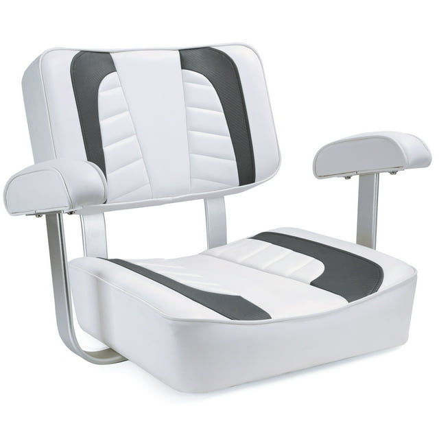 NORTHCAPTAIN Pontoon Boat Seat Captain Bucket Seat with Armrest,White/Charcoal