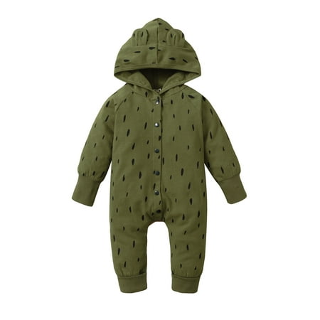 

Binpure Baby Girls Boys Single-breasted Jumpsuit Spring Autumn Dot Printing Long Sleeve Cartoon Ears Decoration Hooded Romper