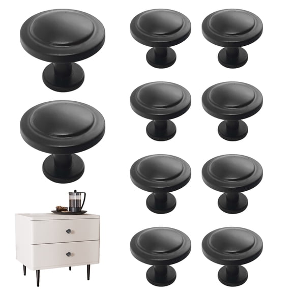 10 Pack Round Cabinet Knobs Matte Black, Zinc Alloy Drawer Knobs for Kitchen Cabinets, Dressers and Furniture Doors