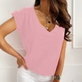 thumbnail image 5 of Elainilye Fashion Womens Shirt Casual Solid Color Short Sleeve V-Neck T-Shirt Top Blouse Basic Tops,Pink, 5 of 9