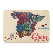 LADDKE Silhouette of The Map Spain Names Regions Provinces Catalonia Andalusia Galicia Lettering Unique Doormat Floor Rug Bath Mat 23.6x15.7 inch